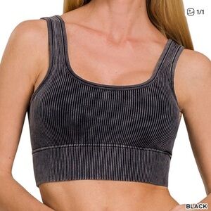 Zenana Outfitters Black Ribbed Sports Bra